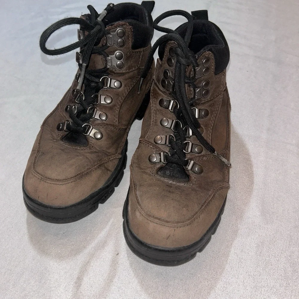Lands' End Performance Boots Brown Lace Up‎ Leather Ankle Boots 68407 Sz 7.5B